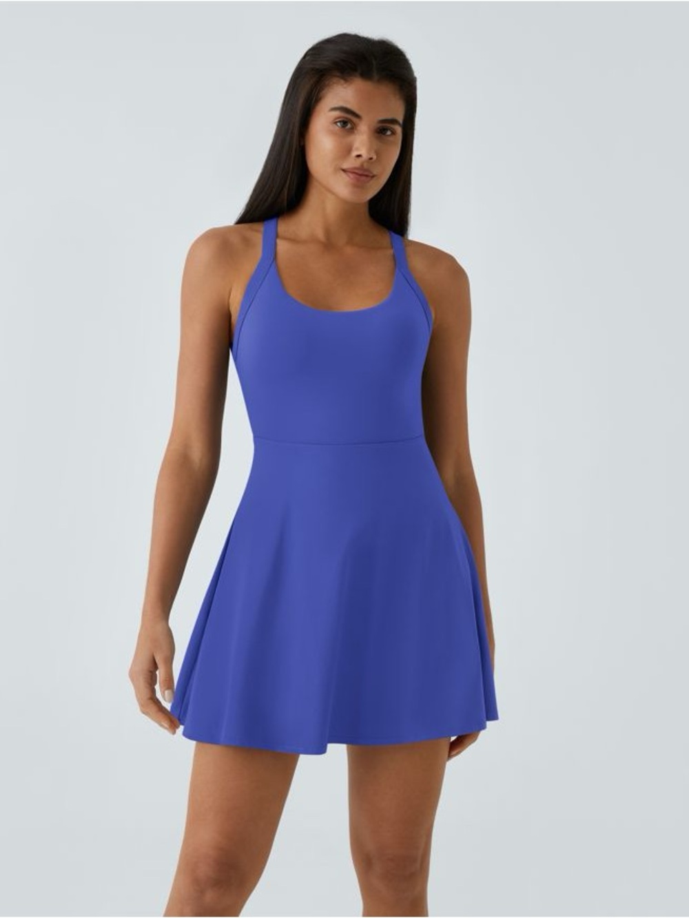 Halara Softlyzero Airy Backless Twisted Flare  Dress w/built in shorts SZ S